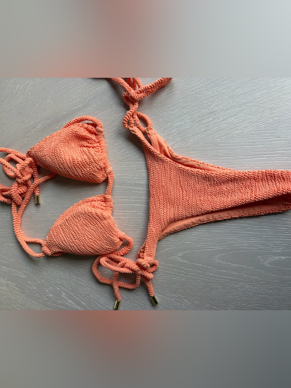 Monday Swimwear Coral Textured Tie-Side Bikini Set